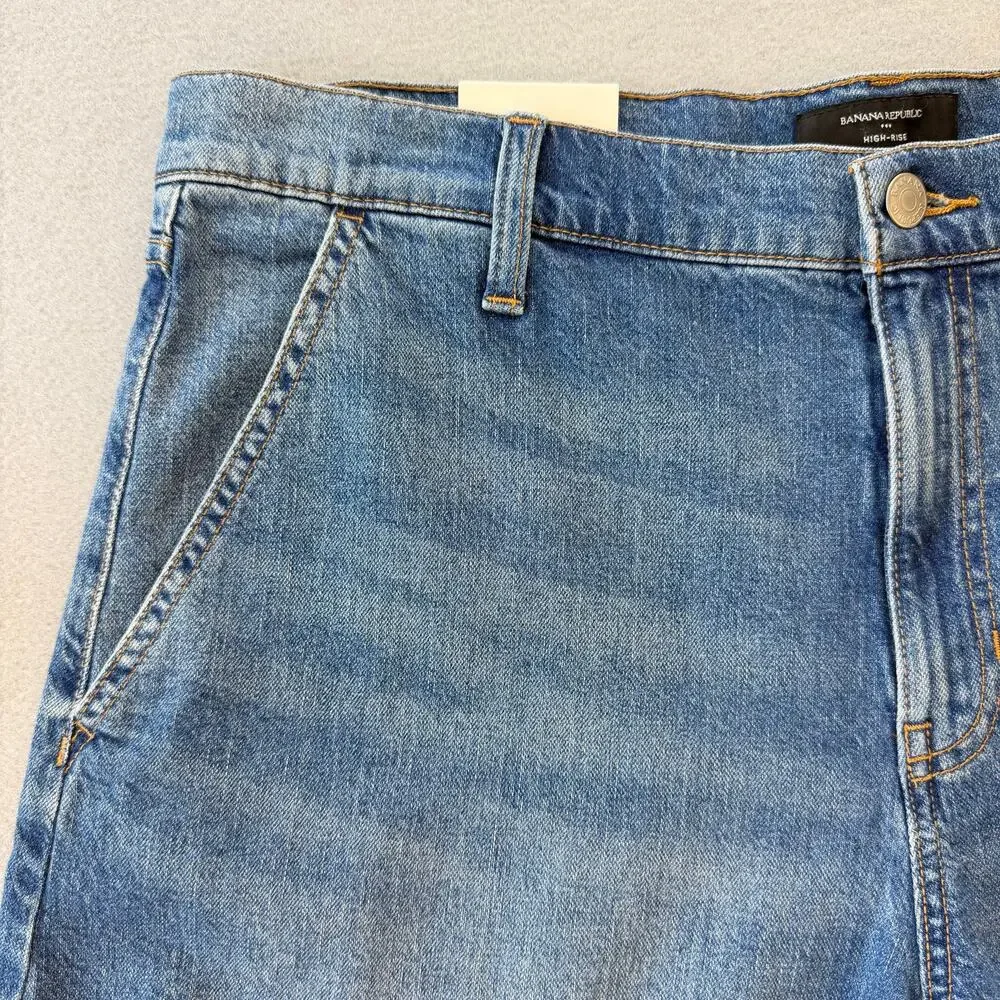 Banana Republic NEW High Rise Medium Wash Denim Cut Off Long Everyday Shorts